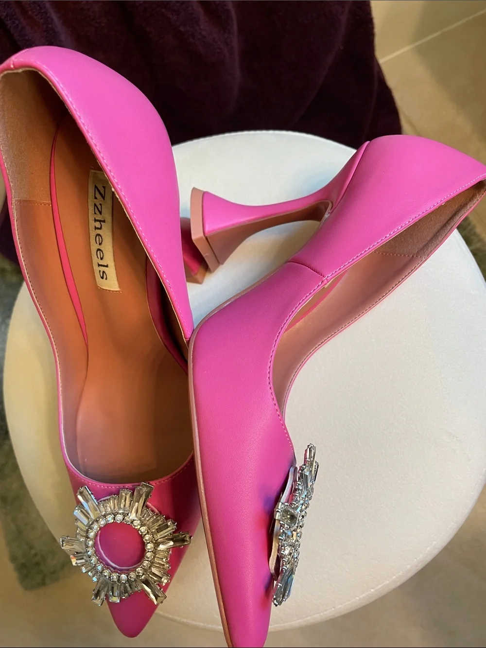 Zzheels Women's Triangle Heel Pumps Pointed Toe w Crystal Bling Hot 🔥 Hot SZ 8
